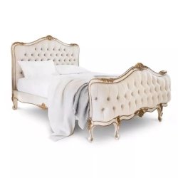 Luxury Classic Tufted Upholstered Bed with Ornate Carvings