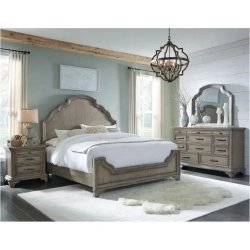 Elegant Classic Wooden Bed with Detailed Headboard and Footboard