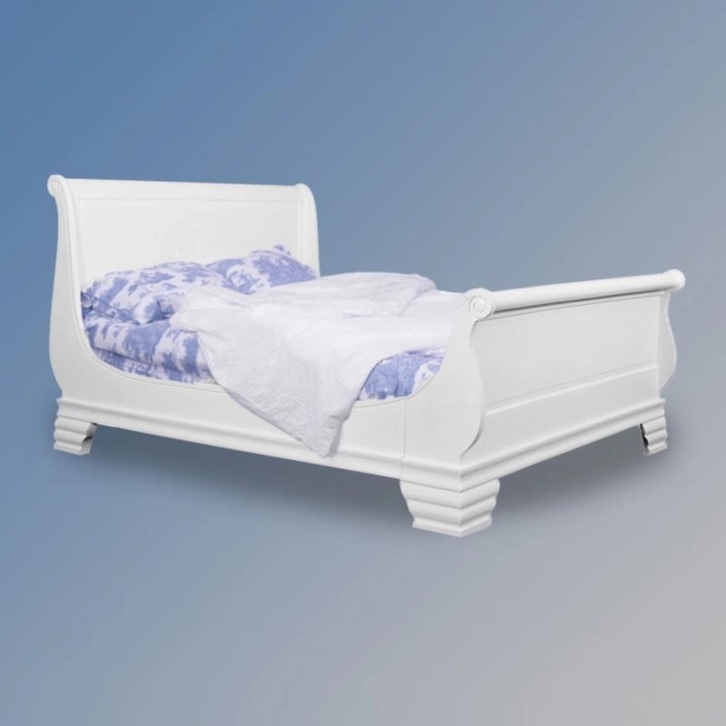 Elegant White Wooden Sleigh Bed Frame for Bedroom Elegant White Wooden Sleigh Bed Frame for Bedroom