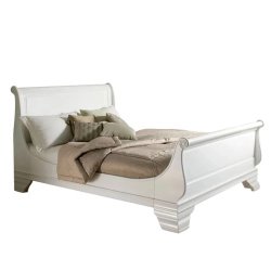 Elegant White Wooden Sleigh Bed Frame for Bedroom