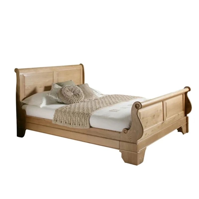 Solid Wood Classic Sleigh Bed Frame Natural Finish Solid Wood Classic Sleigh Bed Frame Natural Finish