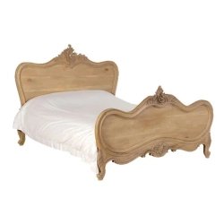 French Classic Carved Natural Wood Bed Frame Queen Size