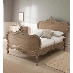 French Classic Carved Natural Wood Bed Frame Queen Size