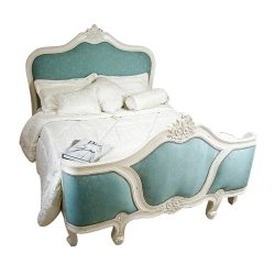Elegant Carved Rococo Style Upholstered Bed Frame