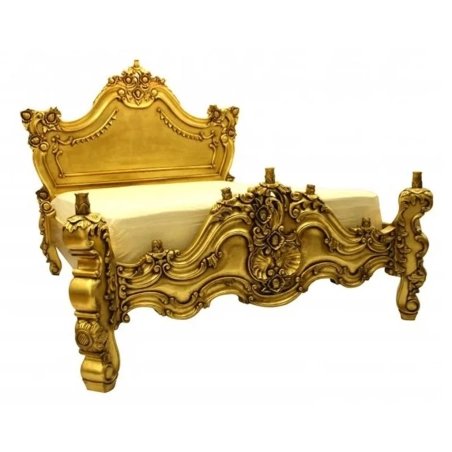 Luxury Gold Carved Wooden Bed Frame Classic Baroque Design