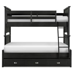 Solid Wood Black Bunk Bed with Integrated Storage Drawers