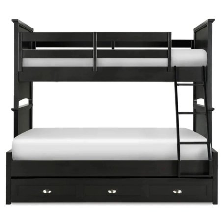 Solid Wood Black Bunk Bed with Integrated Storage Drawers
