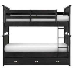 Solid Wood Black Bunk Bed with Integrated Storage Drawers