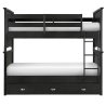 Solid Wood Black Bunk Bed with Integrated Storage Drawers