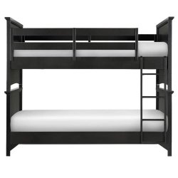 Solid Wood Black Bunk Bed with Integrated Storage Drawers