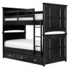 Solid Wood Black Bunk Bed with Integrated Storage Drawers