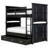 Solid Wood Black Bunk Bed with Integrated Storage Drawers