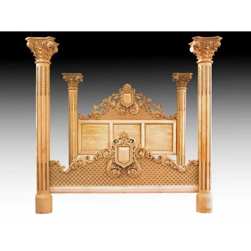 Luxury Carved Wood Four Poster Bed Frame Classic Canopy Design