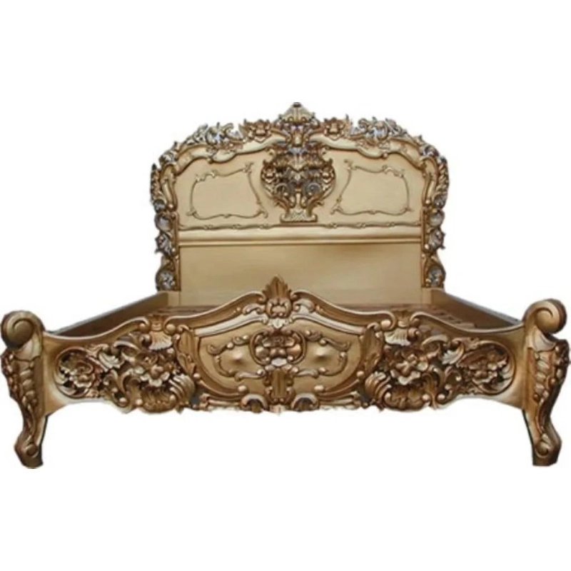 Royal Golden Carved Wood Bed Frame Luxury Classic Design Royal Golden Carved Wood Bed Frame Luxury Classic Design