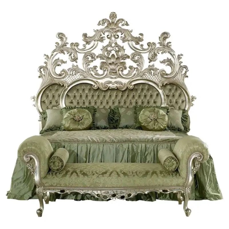 Luxurious Ornate Carved Bed Set with Bench