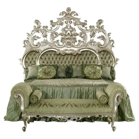 Luxurious Ornate Carved Bed Set with Bench