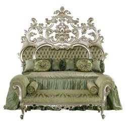 Luxurious Ornate Carved Bed Set with Bench