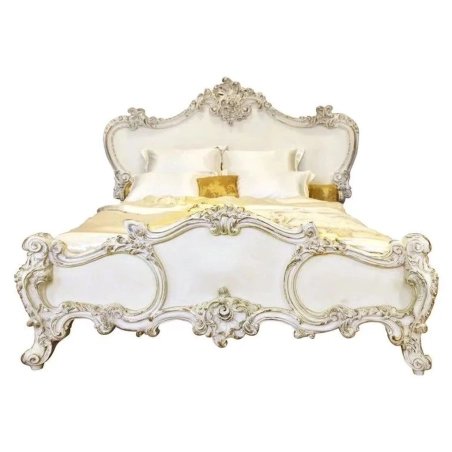 Luxury Carved Wooden Bed Frame | Classic White Finish