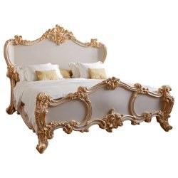 Luxury Carved Wooden Bed Frame | Classic White Finish