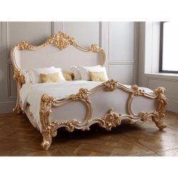 Luxury Carved Wooden Bed Frame | Classic White Finish