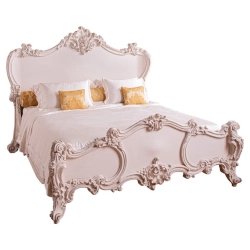 Luxury Carved Wooden Bed Frame | Classic White Finish