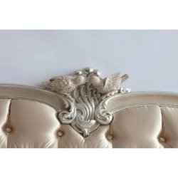 Luxurious Classic Carved Wood Bed Frame with Tufted Headboard