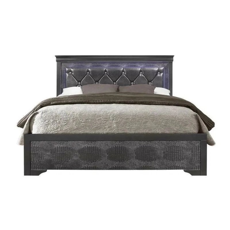 Modern Glam Tufted Upholstered Bed Frame with Textured Detail Modern Glam Tufted Upholstered Bed Frame with Textured Detail