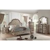 Luxury Carved Wood Bed Frame with Upholstered Headboard