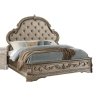 Luxury Carved Wood Bed Frame with Upholstered Headboard