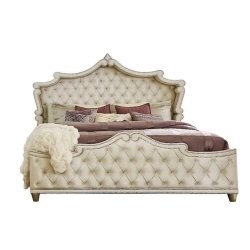 Luxury Tufted Upholstered King Bed Frame with Studded Trim