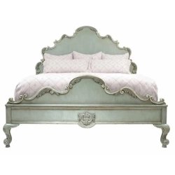 Elegant French Style Carved Wooden Bed with Antique Finish