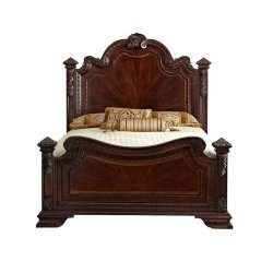 Luxury Hand-Carved Solid Wood King Size Bed