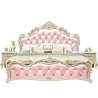 Luxurious Carved Wood Tufted Upholstered Bed with Elegant Headboard Footboard