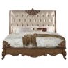 Classic Traditional Upholstered Panel Bed with Ornate Wood Carvings