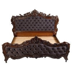 Luxury Classic Carved Wood Tufted King Bed with Nightstands