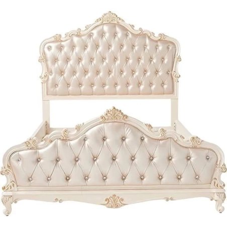 Luxury Cream Tufted Upholstered Bed Frame Ornate Carvings