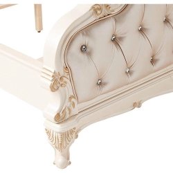 Luxury Cream Tufted Upholstered Bed Frame Ornate Carvings
