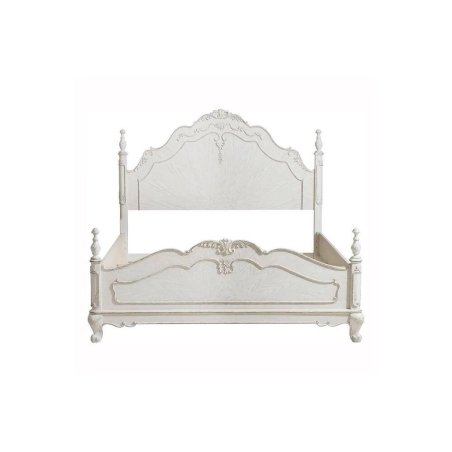 Classic European White Carved Wooden Bed Frame