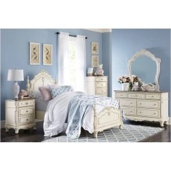 Classic European White Carved Wooden Bed Frame