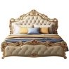 Classic Luxury Upholstered Bed with Ornate Wood Carvings