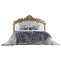 Opulent Baroque Gold Carved White Upholstered Bed