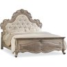 Elegant French Provincial Tufted Upholstered Bed Frame Distressed Wood Finish