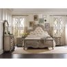 Elegant French Provincial Tufted Upholstered Bed Frame Distressed Wood Finish