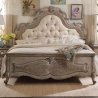Elegant French Provincial Tufted Upholstered Bed Frame Distressed Wood Finish