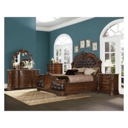 Luxury Classic Tufted Leather Wooden Bed Frame