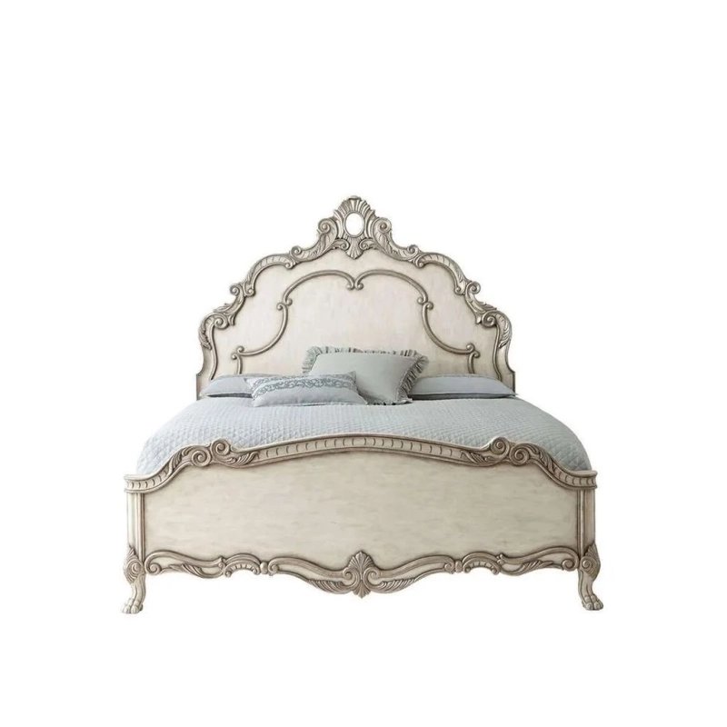 Ornate Carved Wood Classic Bed Frame Antique Finish Ornate Carved Wood Classic Bed Frame Antique Finish