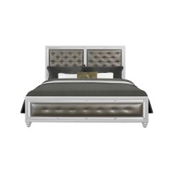 Elegant Tufted Upholstered Bed with Mirrored Accent Trim