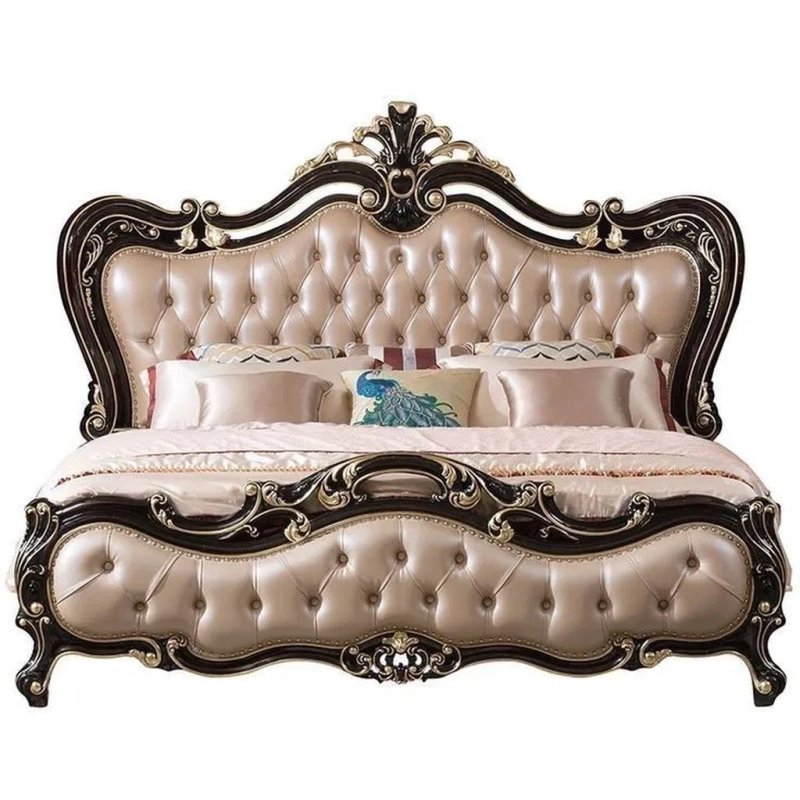Grand Classic Carved Wood Bed with Tufted Upholstery Grand Classic Carved Wood Bed with Tufted Upholstery