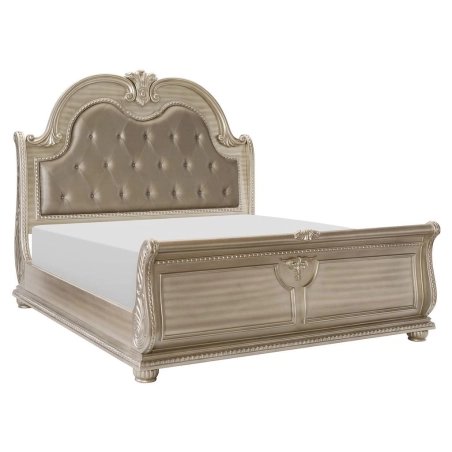 Ornate Traditional King Bed with Upholstered Headboard