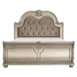 Ornate Traditional King Bed with Upholstered Headboard